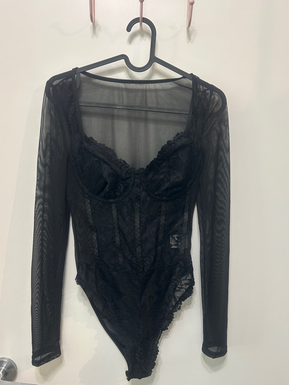 Long Sleeve Lace Mesh Corset Bodysuit